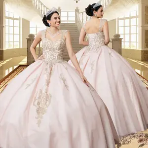 (LIVE 64) Quinceanera Ball Gown Dress Glitter Tulle Mexican Sweet 15 Party Dress Pink Tulle Fabric