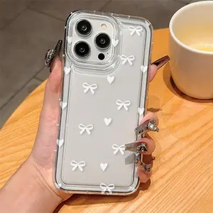 Heart & Bowknot Pattern Phone Case, Anti-fall Phone Protector Cover, Shockproof Phone Protective Case Compatible with iPhone 17 16 15 14 13 12 11 Series