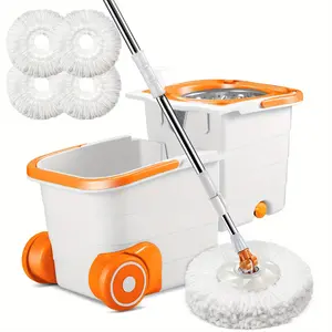Mastertop Mop and Bucket Squeeze Dryer Suit for Floor, Rotating Mop and Bucket System Suit with 4 One Microfiber Mop Pad