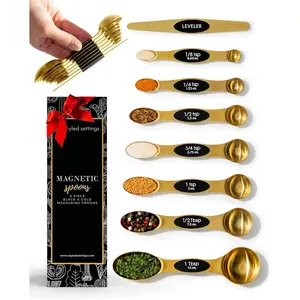 Magnetic Stainless Steel Gold Measuring Spoons Set for Cooking and Baking, Cute Durable Gold Kitchen Accessories Great for Gifting
