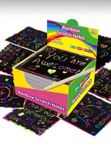 Colorful reflective paper mini sticky note art drawing set, black coating reveals colorful patterns, Decoration