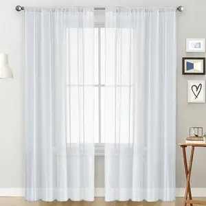 Solid Color Sheer Curtains for Bedroom Living Room, Rod Pocket Polyester Voile Window Drapes, Semi-Sheer Light Filtering Curtain Panels