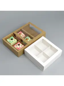 20/15/10/5/1pcs Clear View Drawer Packaging Box Mooncake Pastry Holder 2/4 Cells Dessert Baking Paper Box.needoh.paper plates