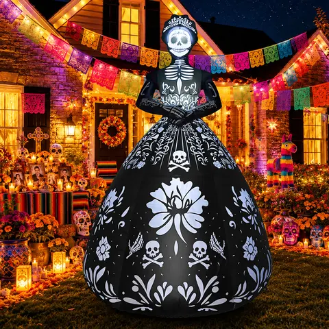 GOOSH 7.2FT Lighted Halloween Inflatable Ghost Bride Decor with LED Lights, Front Porch Party Decoration Supplies, Indoor Outdoor Yard Garden Decor, Front Porch Decor