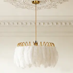 20.9 Inch Nordic Modern Gold Feather Chandelier, 3 Color Change Art Decor Pendant, Height Adjustable for Girls' Room Living Room Dining Room