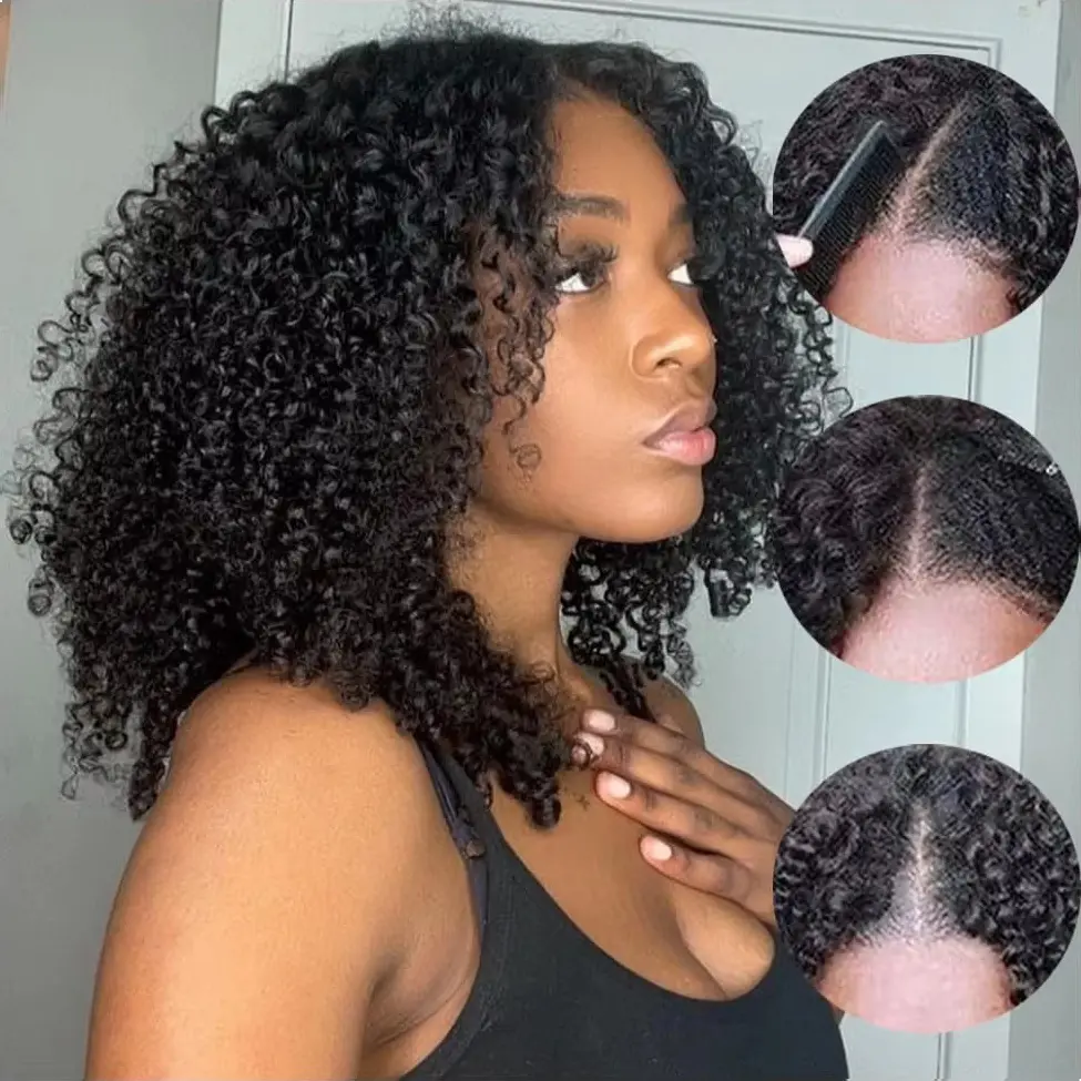 Seeget Afro Kinky Curly V Part Human Hair Wig Brazilian Human Hair Wigs For Black Women Cheap Full Machine Made Wig 180% 250%