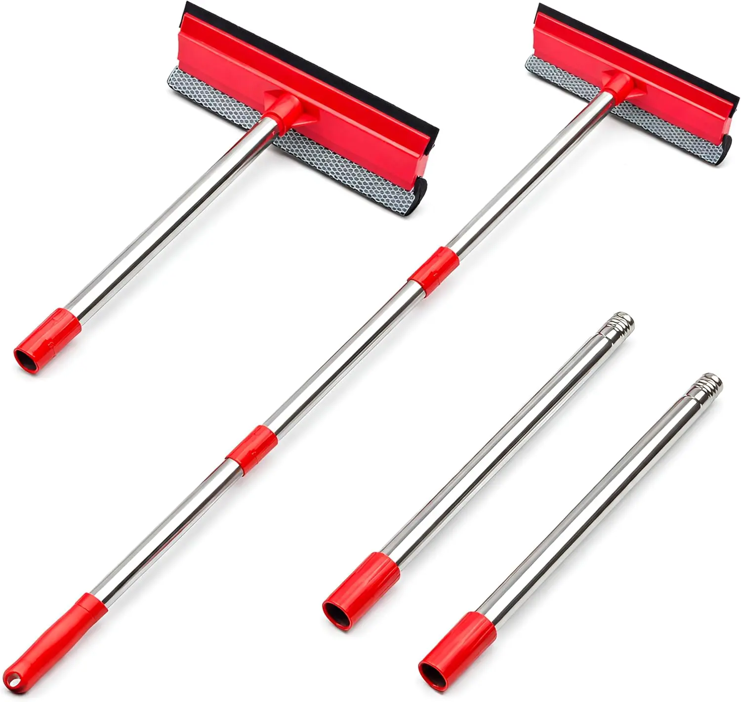 2-in-1 Long Handle Window Squeegee Cleaner with 55-Inch Extension Pole for Glass Doors Mirrors & Car Windshields Adjustable Handle Streak-Free Glass Cleaning Tool