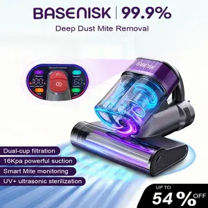 BASENISK Mattress Vacuum Cleaner, Dust Mite Remover with 16Kpa Powerful Suction & UV-C Light & Smart Mite Detection, Double-Cup Handheld Vacuum With HEPA Filter, Deep Clean for Bed, Pillow, Sofa, Carpet, Pet Hair