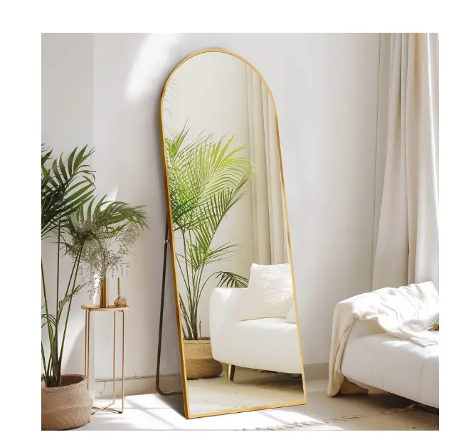 CONCETTA 64"x21" Arched Full Length Mirror, Full Body Standing Mirror Floor Mirrors, Gold