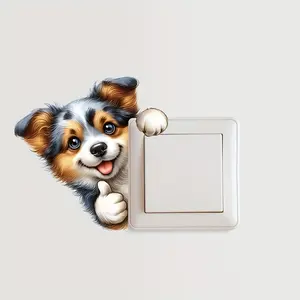 4pcs Cute Dog Wall Stickers, Self-Adhesive Ceramic Surface Decals, Matte Square Animal Patterns, One-Time Use, Bedroom Bathroom Decor