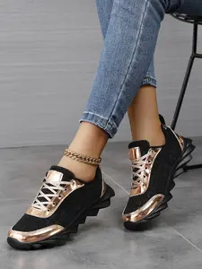 Women's Large Size Casual Sport Shoes, Comfortable Lightweight Breathable Sneakers, Plain Design for Outdoor Travel and Training, Chunky Sole Sneakers