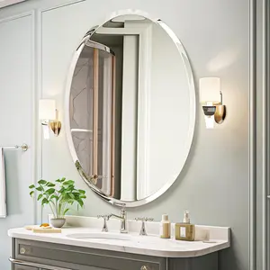 USHOWER Frameless Oval Bathroom Vanity Mirror with 1-inch Beveled Edge & Pure Silver Backplate for Modern Decorative Wall Mirror