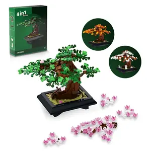4in1 Bonsai Tree Building Blocks Set, Interchangeable 4 Seasons Leaves, Decorative DIY Brick Model, Creative Puzzle Gift, For kids and Adults Winter Diy Kit