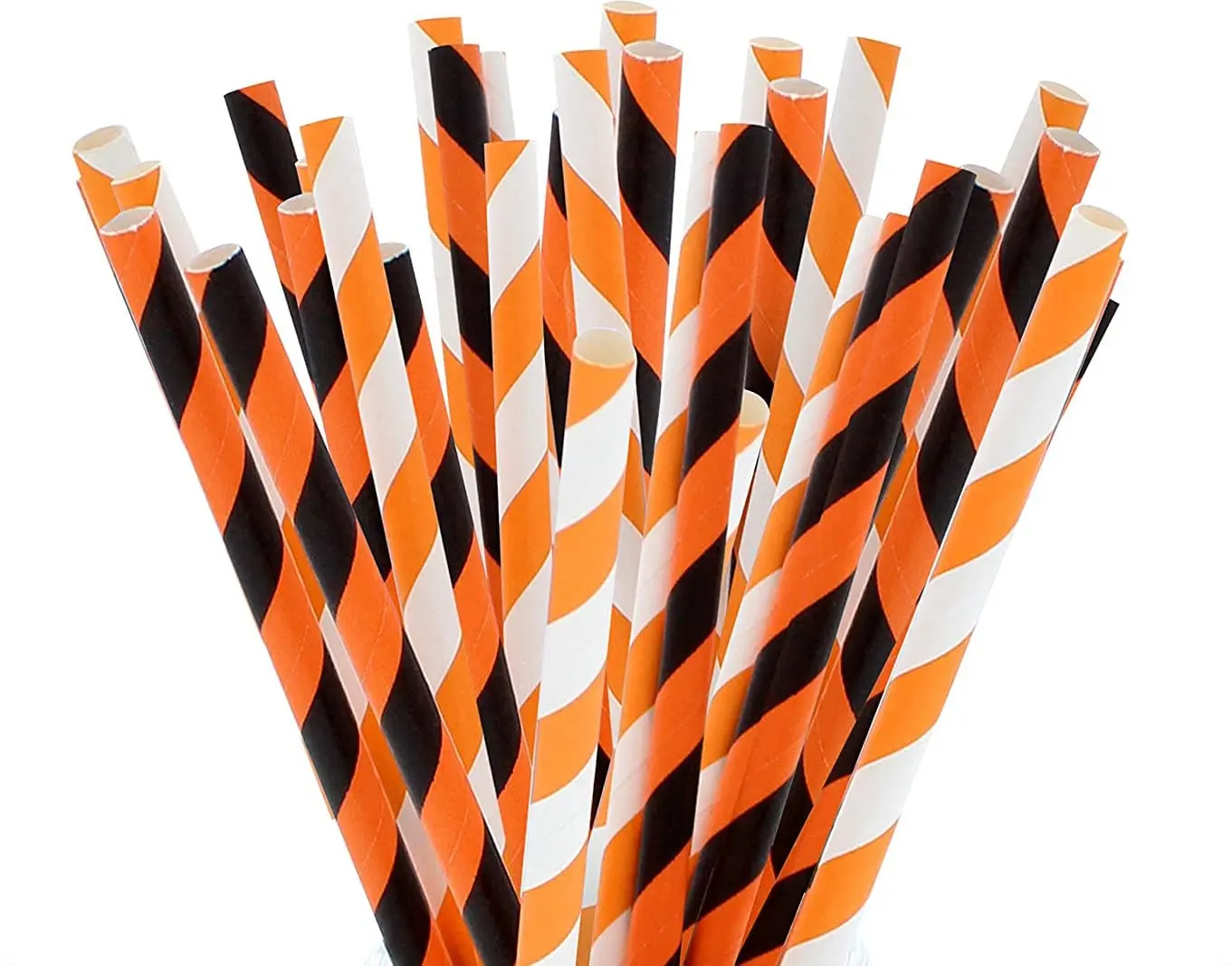 Party On Tap Striped Paper Straws - Orange, White, Black - Biodegradable for Pumpkin Party, Pack of 100