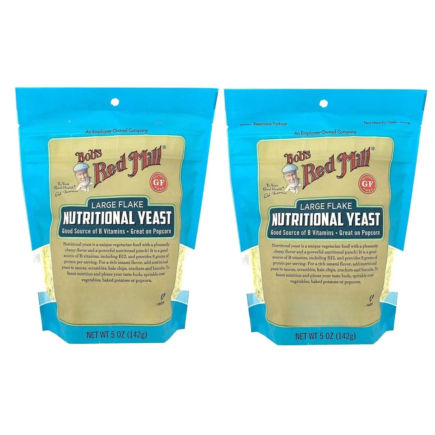 Bob's Red Mill Large Flake Nutritional Yeast 5 Ounce Pack of 2 Vegan Parm Cheese Replacement Gluten Free High in B Vitamins - Flavor