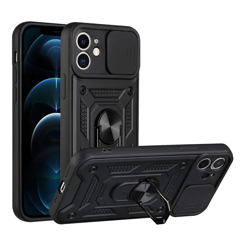 Military Grade TPU-Silicone Phone Case with Compact Bumpers, Ring Cover, Slide Camera Lens Protector & Armor Protection for iPhone 11-17 – Stylish Durable Christmas Gift Mobile Phone Accessory