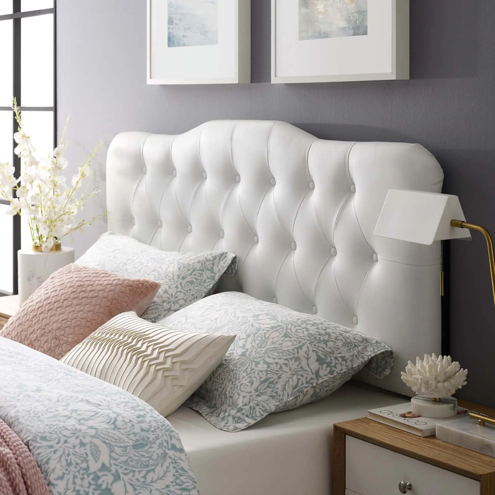 Modway Annabel King-Size Upholstered Vinyl Headboard, Upholstered Bed Frame Accessory in White