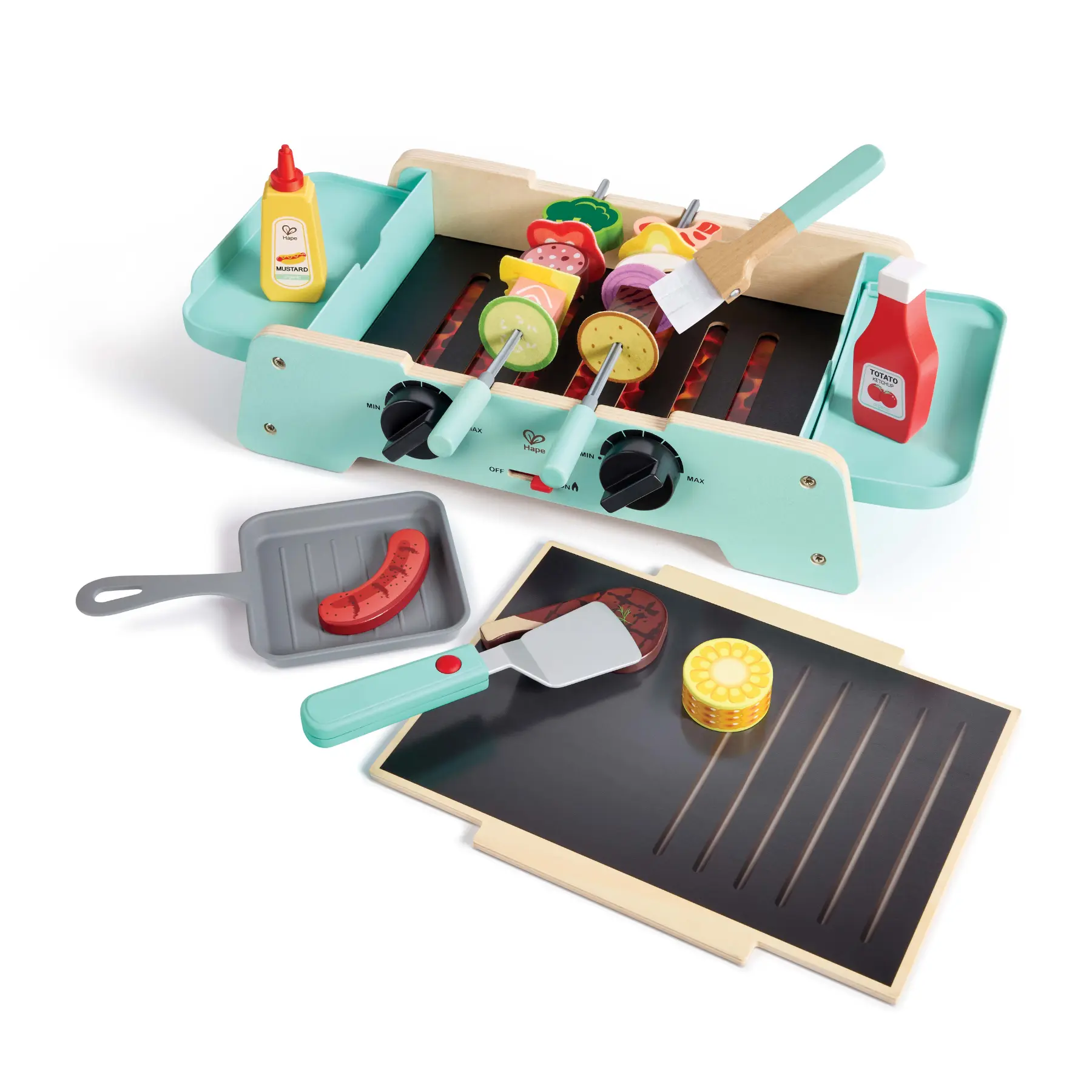 Toy BBQ Grill Playset with Sizzling Sounds and Realistic Charcoal-like Effect, Roleplay Kitchen Stove, and Smart Storage Space for Classic & Novelty Pretend Play