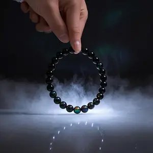 Natural Rainbow Sheen Obsidian Bracelet — 5-6mm Beads for Negativity Shield & Emotional Healing | Unique Spiritual Jewelry, Meditation Gifts, Birthday Present for Her or Him - Colorblock Beaded Crystal Bracelet Black Onyx
