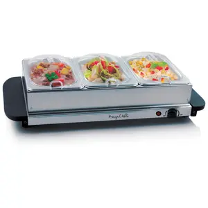 Buffet Server & Food Warmer with 3 Removable Sectional Trays, Heated Warming Tray & Removable Tray Frame