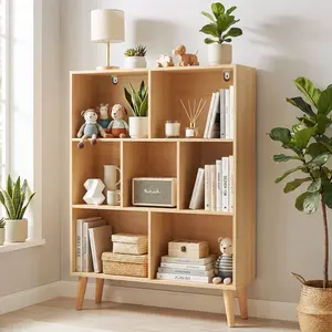 43.3" H x 31.5" W Wood Cube Bookcase Vertical Book Rack Library Shelves