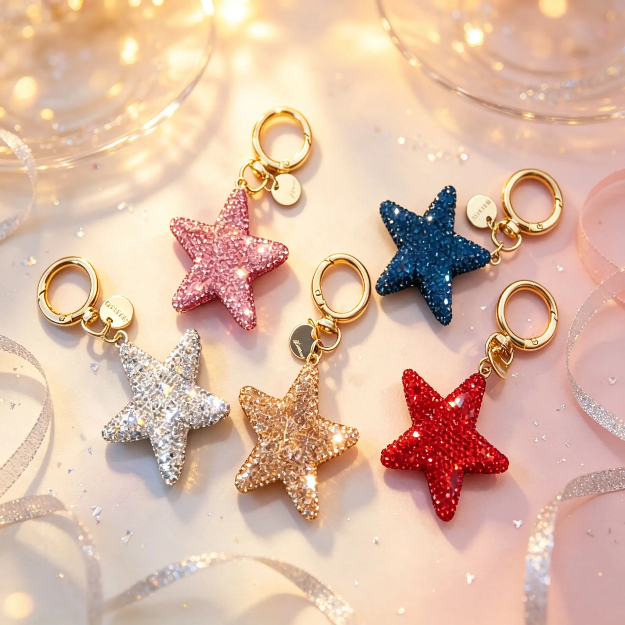Full Rhinestone Star Keychain, Cute 3D Star Car Key Ring, Trendy Bag Charm Pendant, Lovely Small Gift, Present for Women & Girls