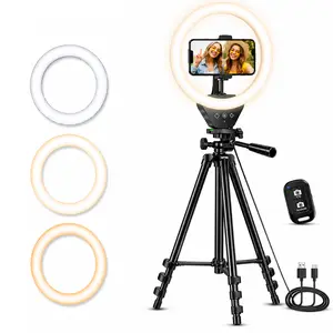 LED Ring Light with Stand 50 Inch Phone Tripod Remote 3 Color Modes Dimmable for TikTok Video