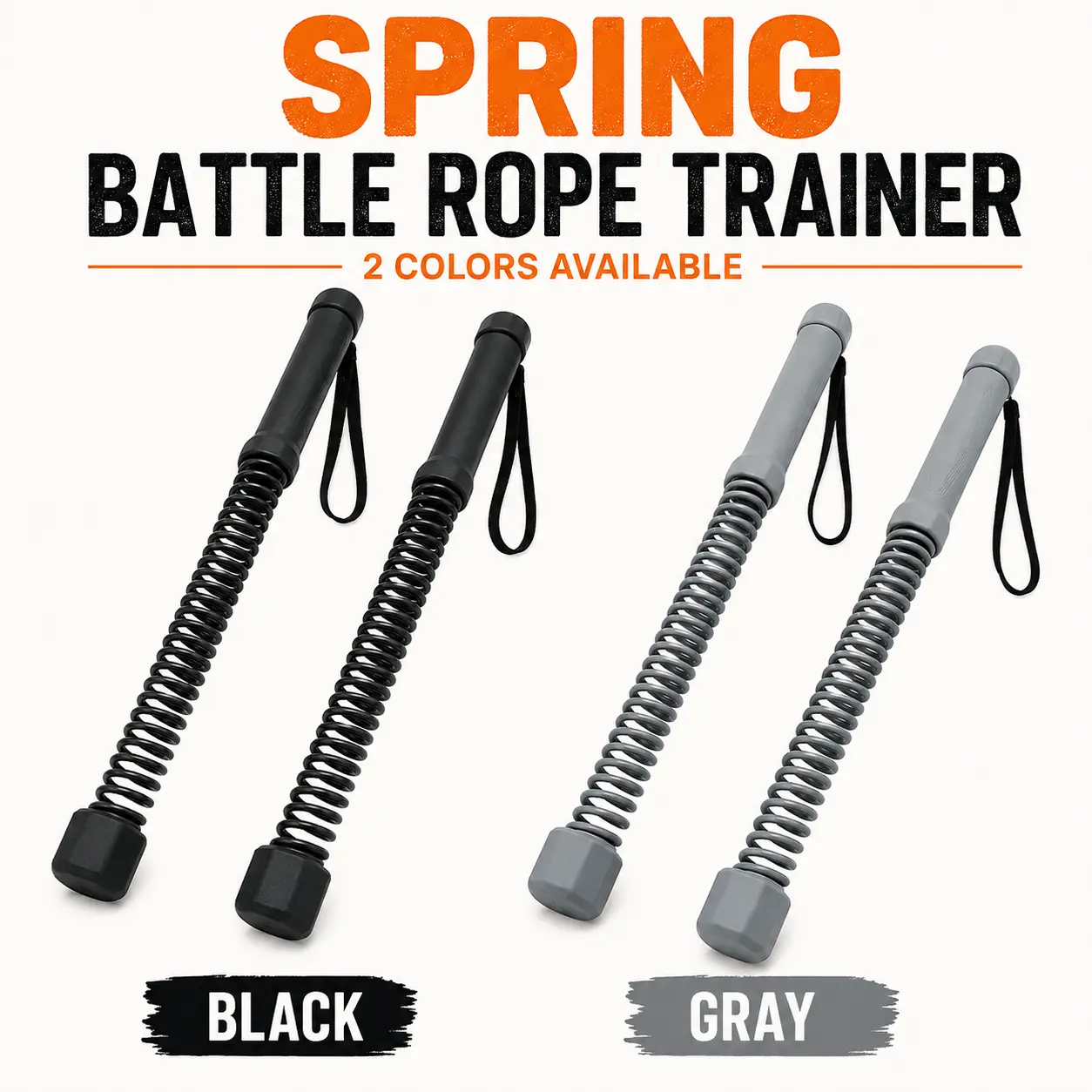 Unisex 2-Piece Cordless Spring Battle Rope Trainer - Portable Weighted Cordless Sticks with Wrist Straps for Full Body Cardio, HIIT Workouts, Compact Home Gym Fitness Equipment (Black/Gray)