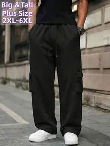 Men's Plus Size Cargo Joggers – Elastic Waist with Drawstring, Side Pockets, Loose Fit Workout Casual Baggy Casual Pants for All-Season Wear, Big And Tall Comfortable Daily Trousers