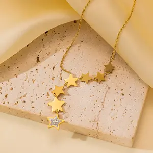 Rhinestone Star Necklace Stainless Steel Crystal Pentagram Pendant Gold Zircon Star Necklace for Women Long Tassel Y Necklace Fashion Jewelry Alina Fashion birthday gift