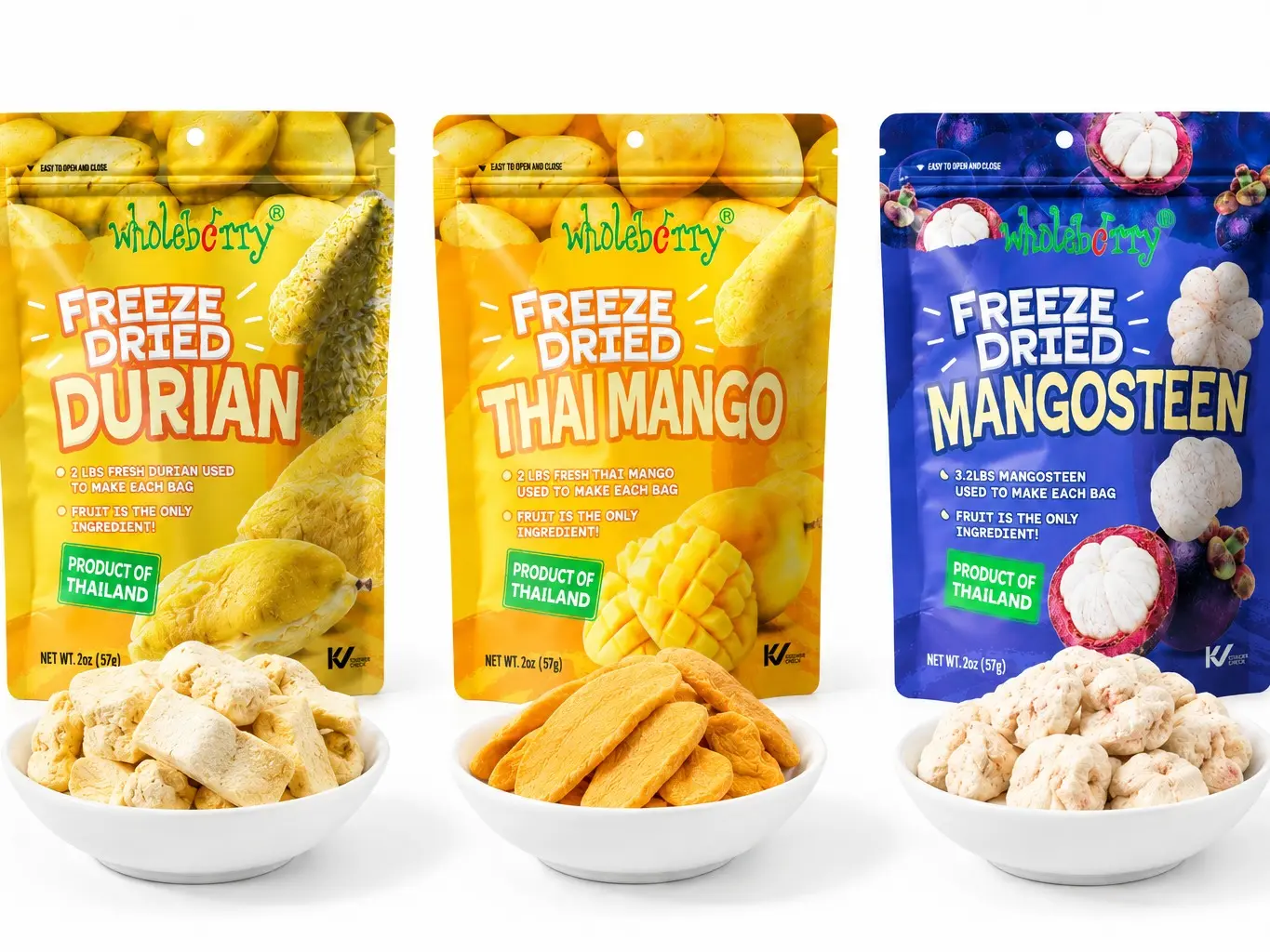 Wholeberry Whole Freeze-Dried Fruit Variety Pack, 3 Tropical Flavors, Crispy Real Fruit Snacks