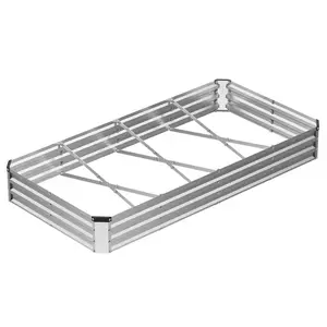 Metal Raised Planter Box with Safety Gloves, 94.7x47.2x11.8inch / 94.7x47.2x23.6inch / 141.7x47.2x11.8inch, Galvanized Steel Garden Bed for Vegetables, X-Shaped Reinforcement, 1-Pack / 2-Pack