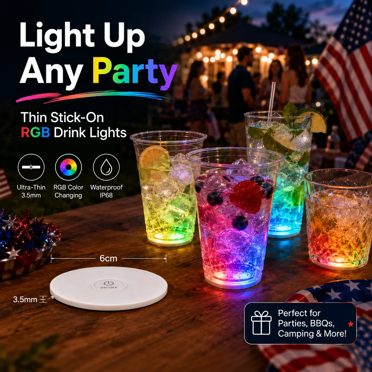 20/40 Pcs Decorative LED Sticker Coasters with 20pcs-colored lights, Strobe Light-Up Cup & Bottle Trays, Festive Party Supplies for Night Events, Holiday Gifts
