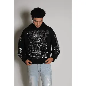 Move In Silence Black Rhinestone Oversized Hoodie