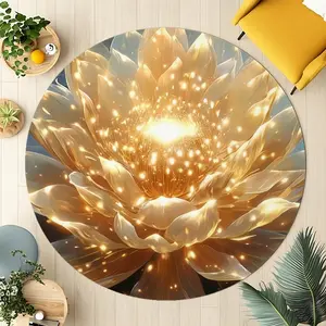 Gold Lotus Print Round Rug, Flannel Meditation Cushion, Yoga Mat, Indoor Room Entrance Living Room Decor, Portable Outdoor Rest Pad