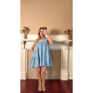 Chambray Denim Ruffle Babydoll Romper