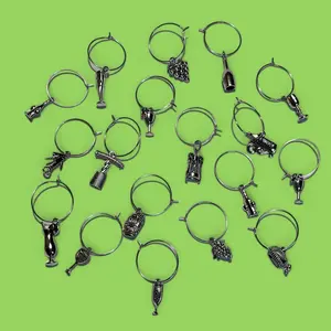 Silver Wine Themed Pendant Stemware Drink Charms Markers Set of 6 Assorted