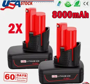 2Pack 8.0Ah Battery For Milwaukee for M12 LITHIUM Extended Capacity 48-11-2460