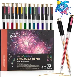 Retractable Super Glitter Gel Pens, 12 Colors Large Capacity Metallic Sparkle Gel Ink Pens, 1 mm Fine Point Smooth Writing Color Pen for Adult Coloring Book Note Taking Aesthetic Art Supplies