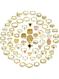 70 Pcs Vintage Crystal Jewelry Ring Set Knuckle Rings for Women Bohemian Stackable Joint Rings Retro Boho Stacking Joint Finger Rings Pack