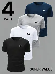 Men's Sporty Short Sleeve T-Shirt, Breathable Comfort Quick-Dry Fabric, Casual Athletic Essential, Versatile Simple Design, Jersey Tee