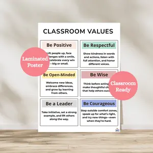 Classroom Values Laminated Poster | SEL Classroom Anchor Charts | Classroom Management Decor | Elementary Posters | Social Emotional Learning