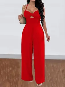 Women's Summer Classic Fashion Casual Solid Color Elegant Fashion Jumpsuit, Slim-Fit Woven Fabric, Available in Multiple Colors