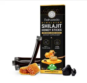 Natruveda, Himalayan Shilajit Honey Sticks for Men & Women - 75%+ Fulvic Acid & Trace Minerals - Raw Honey, Saffron & HimalayanShilajitResin - Stamina, Performance & Energy Support