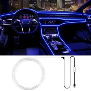 Multicolor Car Interior LED Fiber Optic Lights, USB Neon Ambient Lighting Strip, Universal Dashboard Center Console Decoration, Waterproof Car Interior Atmosphere Lamp Accessories