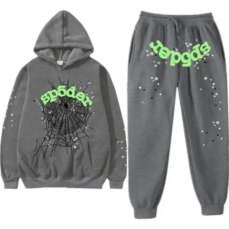 Sp Brown Grey Tracksuit Set – Y2K Sp Web Hoodie & Sweatpants, Unisex Streetwear 2-Piece Outfit, Pullover Hoodie Set, Gift for Him & Her