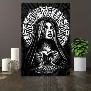 Dark Gothic Canvas Prints, Black White Tattoo Wall Art Painting, Room Decor Wall Art Poster, Vintage Aesthetic Canvas for Bedroom Home Halloween