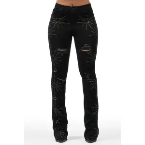 Ikia Black Studded Stacked Flare Jean