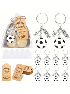 18pcs Football Player Keychain Set with Shoe Charm and Mini Ball Gift, Thank You Card and Organza Bag, Perfect Holiday Party Gift