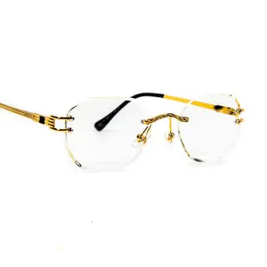 Vintage Men's Hip Hop Oval Clear Lens Retro Rimless Gold Frame Fashion Glasses